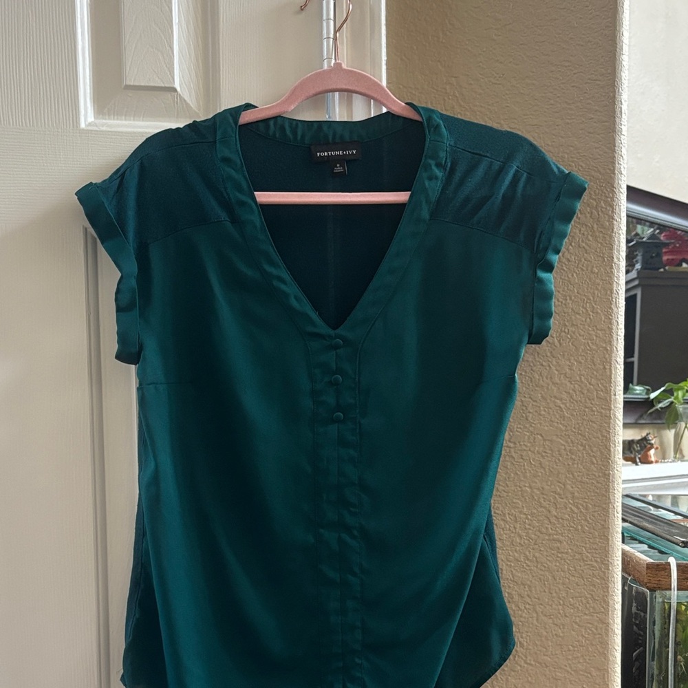 Elegant Teal V-Neck Blouse